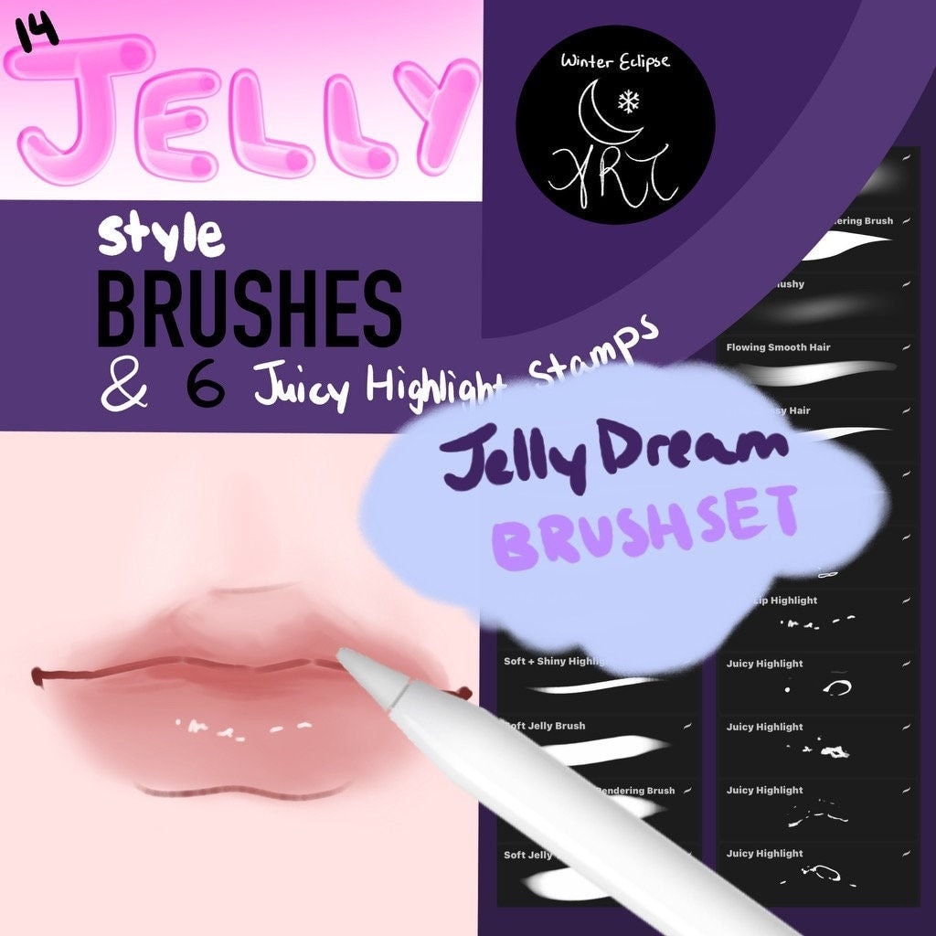 Jelly Dream Procreate Brush Set – 14 Jelly-Style Brushes + 6 Highlight Stamps
