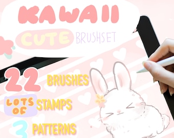Kawaii-Cute Brushset for Procreate | 22 Brushes, 3 Patterns, and lots of stamps!