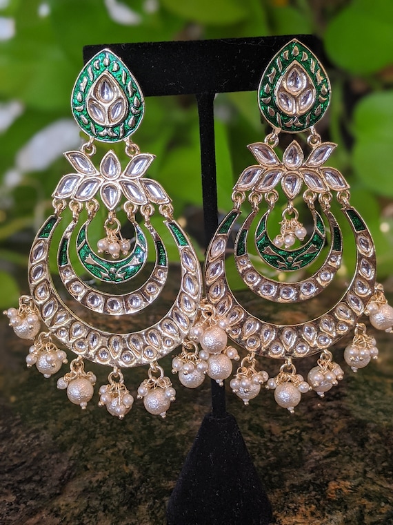Shop Now Ruby Green Chandbali Style Hanging Earrings