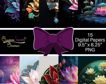 15-Vibrant Celestial Lotus Flowers, 20oz Skinny Tumbler Sublimation Design, Instant Digital Download PNG, Straight Tumbler Wrap,