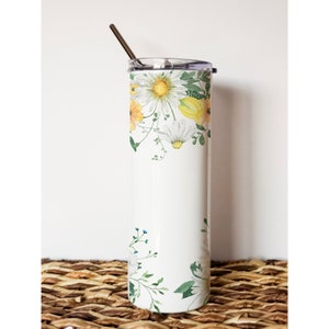 Daisy Floral Watercolor Stainless Steel 20 oz Skinny Tumbler