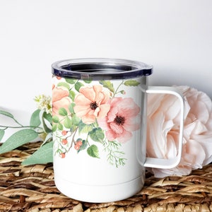 Pink Floral Watercolor Stainless Steel Camp Mug
