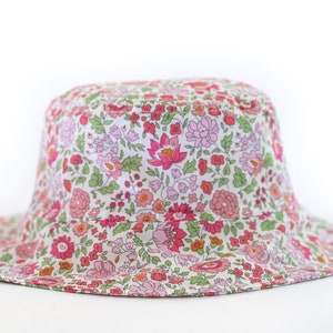 Liberty of London Summer Bucket Hat / Sun Hat / Toddler Hat with Strap / Baby Bucket Hat / Adult Sun Hat / Hat for Girls / D&#39;Anjo Pink