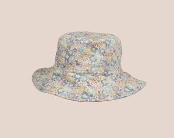 Liberty London Floral Bucket Hat: Handmade Cotton Sun Hat Michelle Blue