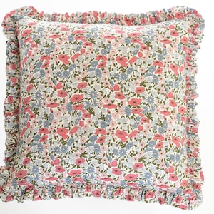 Liberty Fabric Pillow / Cushion Cover with a Ruffled Frill / Poppy & Daisy / Floral Cushion Cover / Housewarming Gift / Decorative Cushion