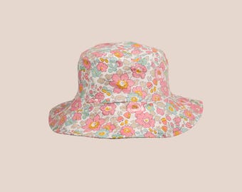 Liberty London Betsy Pink Floral Cotton Bucket Hat: Sun Protection Summer Accessory