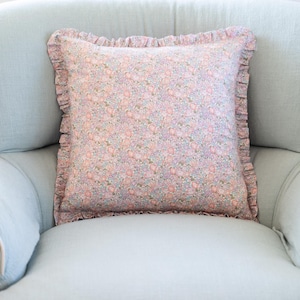 Liberty Print Pillow Cover: Floral Ruffled Frill, Handmade, Michelle E Pink