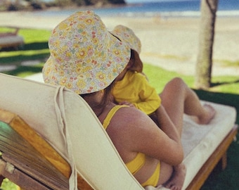 Liberty London Betsy Yellow Bucket Hat: Baby Toddler Sun Hat