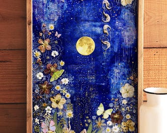 Floral Moon Art Print: "Sky Full of Song" Collage by Manda Marble