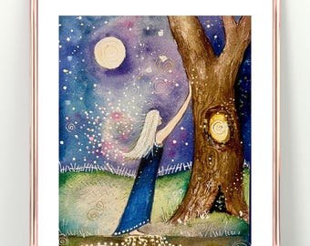 Grounded In Earth,  Print of Original Handpainted Watercolor by Manda Marble,  Spiritual Art, Nature Lover, Tree Art