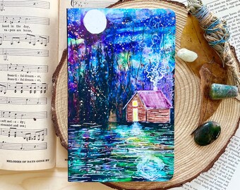 JOURNAL Cabin Notebook, Dream Journal, Full Moon Diary, Moon Lover Gift, Original Art by Manda Marble,  Cabin Life Gift, Poetry Book, Nature