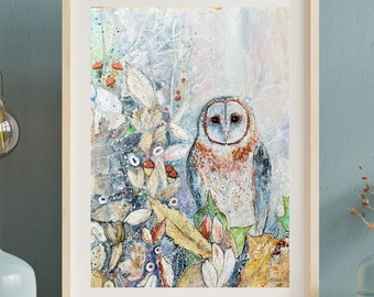 LIMITED EDITION PRINT Artist Signed, Owl Art, Mysterious Decor,  Nature Inspired, Barred Owl Painting, Dreamy Art, Ethereal Artwork, Nature