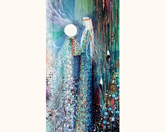 FINE ART PRINT,  Full Moon Goddess, Intuitive Art, Dreamy Gothic Art, Dark Academia Art, Ethereal Artwork, Full Moon, Divine Feminine Art