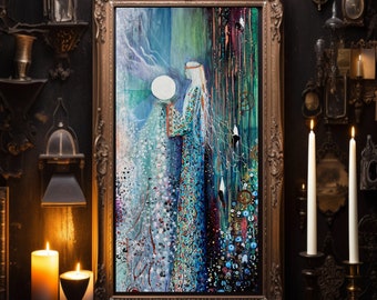 Original Painting Moon Goddess Print " The Silent Dance of Living Light" by Manda Marble