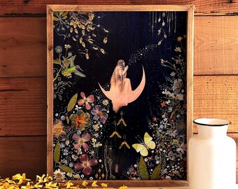 Goddess of the Moon Art Print: Wiccan Celestial Painting by Manda Marble