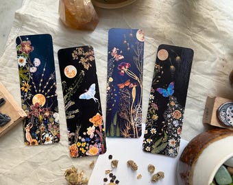 Night Garden Bookmark Set of 4, Mystical Original Art By Manda Marble