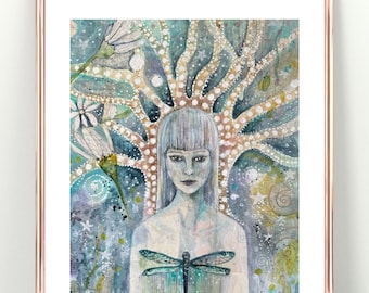 Lauma, woodland spirit,  Print of Original Mixed Media Painting by Manda Marble,  Spiritual Art, Nature Lover, Mythology Art