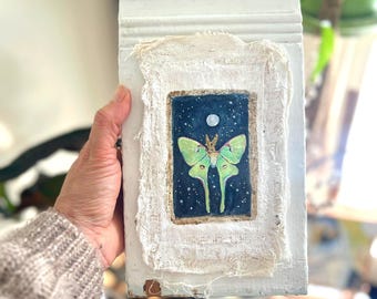 Luna Moth Moon Artwork, Original Art by artist Manda Marble