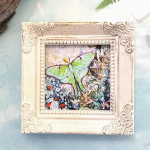 Celestial Dreams: Moon and Luna Moth Fine Art Print, Wiccan and Enchanted Forest Decor, Giclee Print, Original Art, Small Framed Print