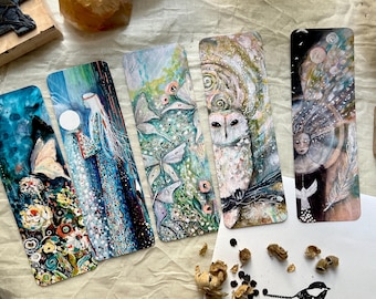 Enchanted Woods Collection,  Bookmark Set of 5, Mystical Original Art By Manda Marble