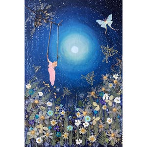 FINE ART PRINT  Moon Goddess Artwork, Fairy Art Print, Full Moon Art, Luna Moth, Starry Sky Moon, Pachamama, Gothic Art Fairytale Moon print