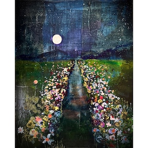 FINE ART PRINT Original Art Moon Artwork, Moon Print Magical Night, Starry Sky Magical Moon, Full Moon Night Sky Print Enchanted Forest Art