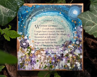 Small Original Painting: Wildflowers + Poetry Collage, Moon Garden Fantasy Mixed Media