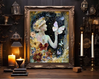 FINE ART PRINT Vintage Ethereal Art, Dark Cottage Core Art, Dark Academia, Goddess of Spring, Goddess Art, Gothic art, Victorian feminine