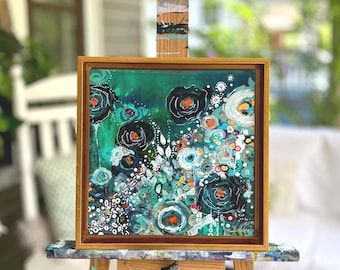 Framed Original Painting by Manda Marble. "The Play of Shadows" Floral abstract. Expressive original artwork.