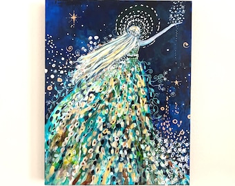 Original Painting on wood " Star Catcher" by Manda Marble