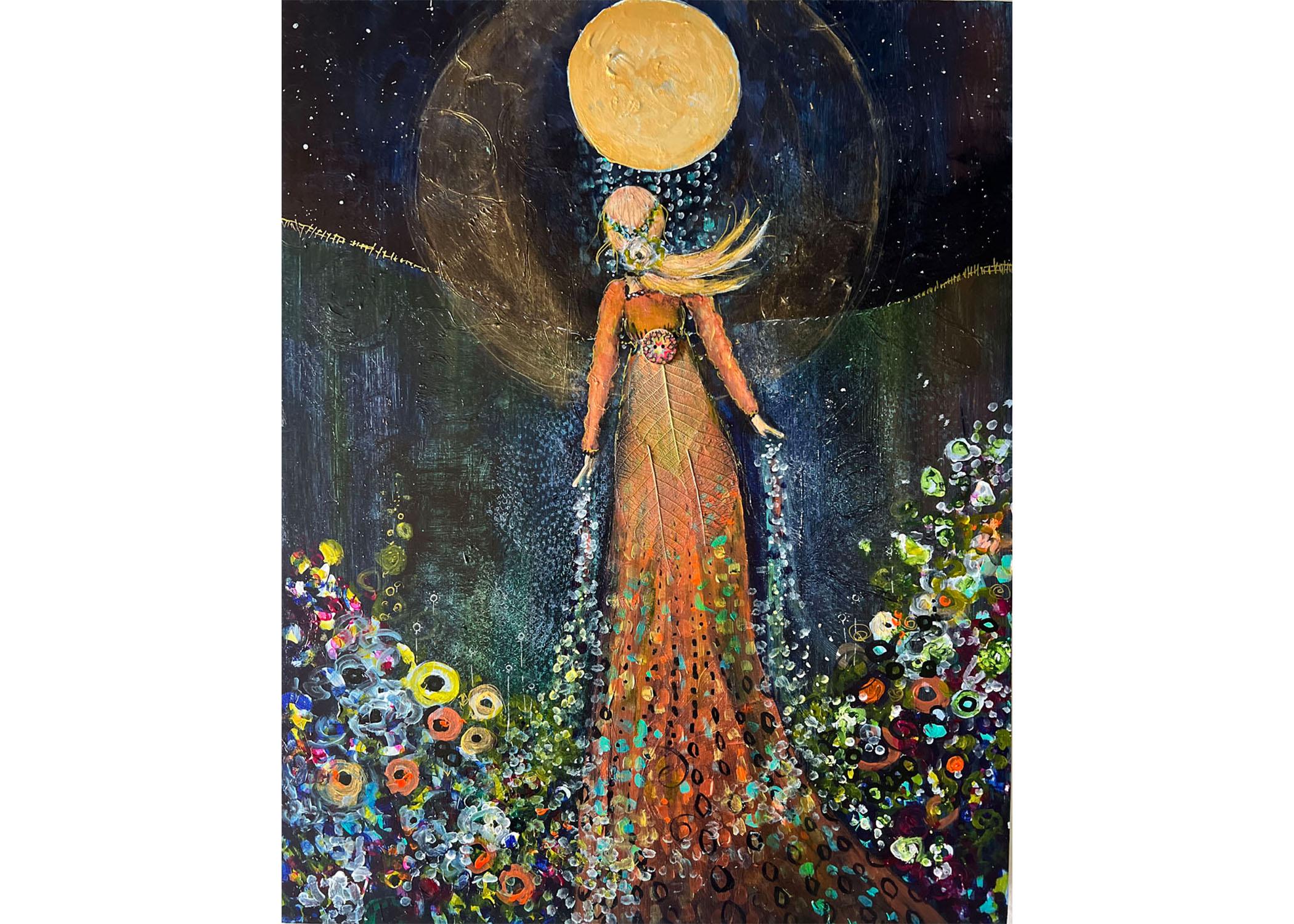 Goddess of the Moon Art Print: Wiccan Celestial Painting by Manda Marble