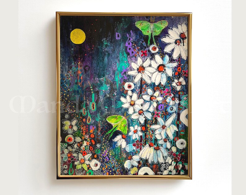 Luna Moth Art Print: Dreamy Full Moon Celestial Botanical Decor ...