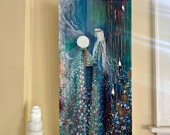 Original Painting Moon Goddess Print " The Silent Dance of Living Light" by Manda Marble