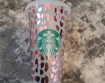 Rose Gold Cup, cheetah starbucks cup, animal print cup, best friend gift, Starbucks Cup