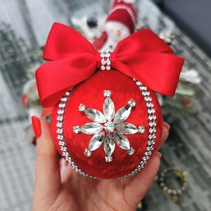 Red rhinestone ornaments ,Christmas rhinestones ornaments, Handmade balls in gift box, Xmas decorations, Tree décor set ,Red baubles, Xmas