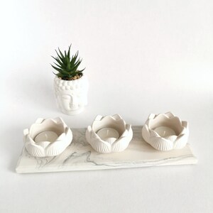 Jesmonite Lotus Tea Light Holder Set: Eco-Friendly Home Decor