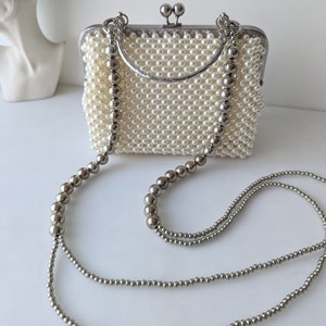 Perle Perlen Tasche | Handgemachte Perlmutt Perlen Tasche | Abendhandtasche | Luxus Tasche | Braut Perlen Tasche |Weiße Perle Tasche | Damen Handtasche