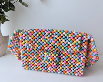 Rainbow Beaded bag,Multicolour Shoulder Bag | Candy Color Beaded Bag | Summer Mini Bag | Beaded Crossbody Mini Bag | Gift for Her