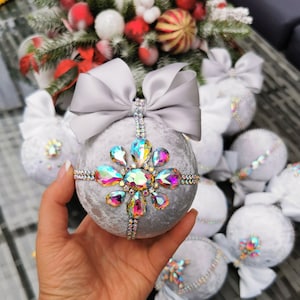 Christmas/Ornaments/ Rhinestone Christmas Ornament/ Rhinestone Velvet Christmas Ornament/ Tree Décor Set/ Handmade Christmas Ornaments
