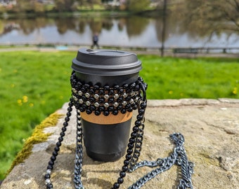 Porte-gobelet, porte-gobelet noir, sac à main, sac porte-manche pour tasse à thé en perles de café, sac à café, sac à main, sac à café