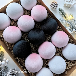 Tree Decor Set, Christmas, Ornaments Mix ,Black, Baby Pink, Light Grey- 15 Units Set , Home Tree Decoration, Handmade Velvet baubles, gift