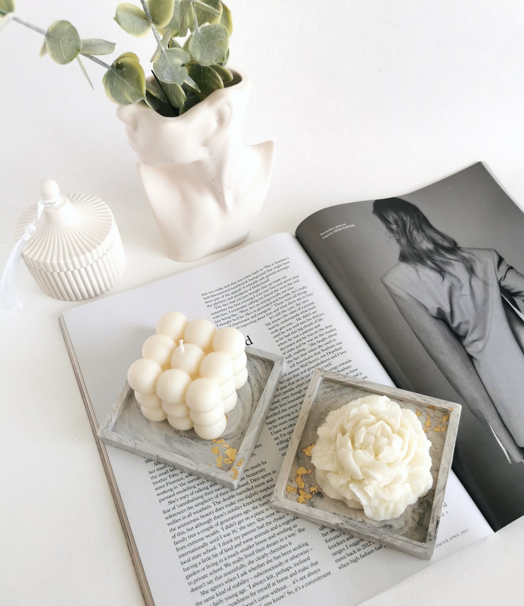 Candle Holder Square Concrete Coaster Candle Dish Trinket Dish Ring