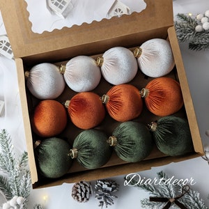 Handmade Velvet Christmas Ornaments: Rustic Beige & Moss Green Set