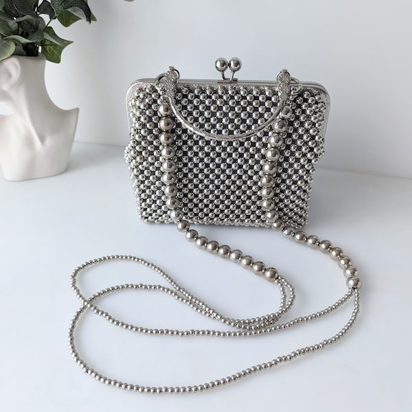 Beaded metallic bag,  Beaded bag | Handmade  bag | Evening handbag | Luxury Bag | Bridal Beaded Bag |Metalic Bag | Womens Handbag