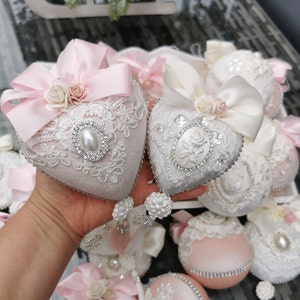 Christmas Ornaments, Xmas Decorations ,Rhinestone baubles ,Tree Décor Set, Rhinestone ornament, White Baubles, Xmas Tree Ball Set, Pink ball