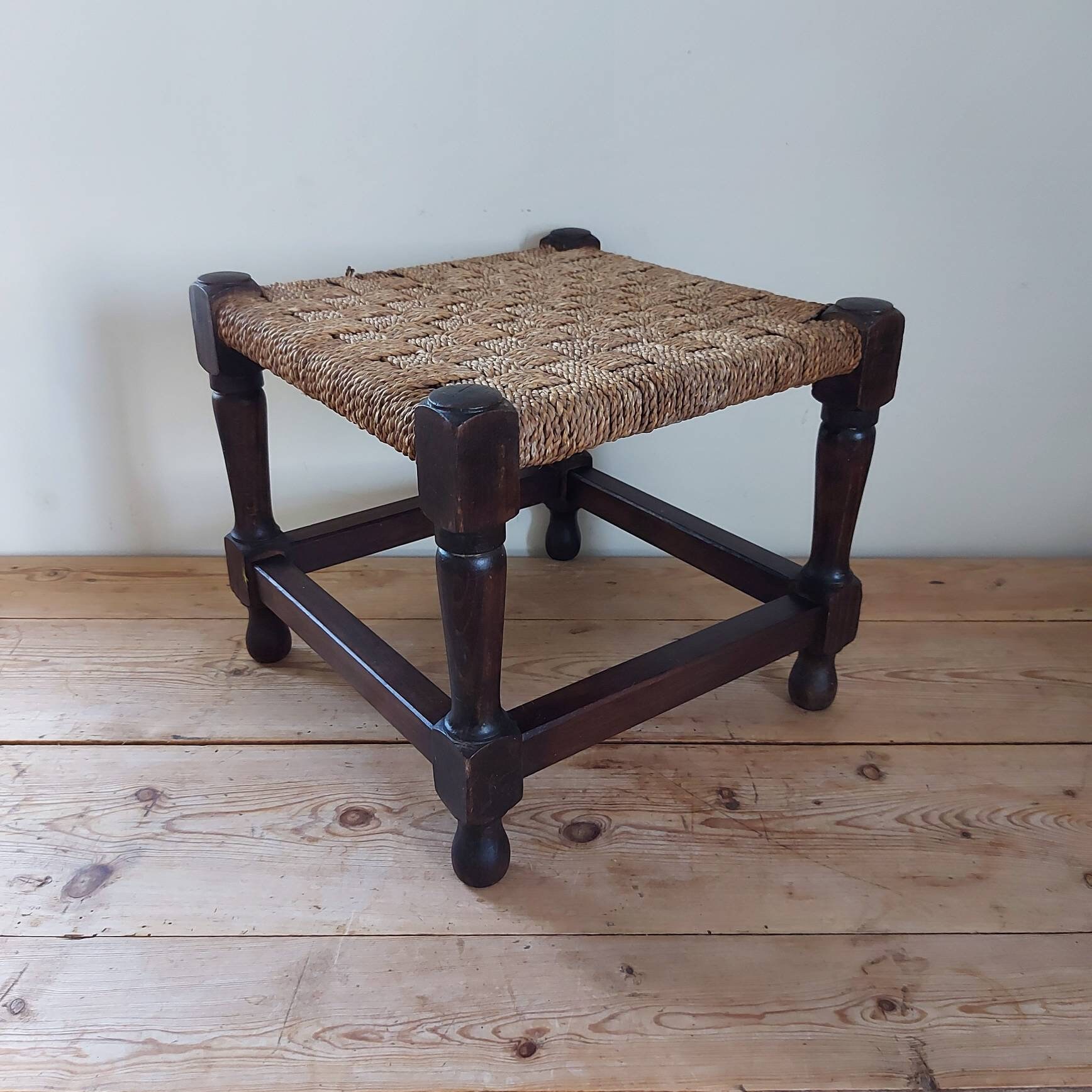 Hermoso taburete de asiento tejido de madera vintage | Etsy