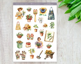 Vintage Gardening Planner Stickers, Retro Watercolor, Gardening Journal Stickers, Planners, Journals, Cards and Crafts, BUJO, CLIP-034