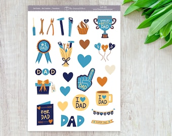 Father's Day or Dad's Birthday Planner Stickers, Cute “Best Dad” Themed, Journals, Planners, Scrapbooking, BUJO, CLIP-020