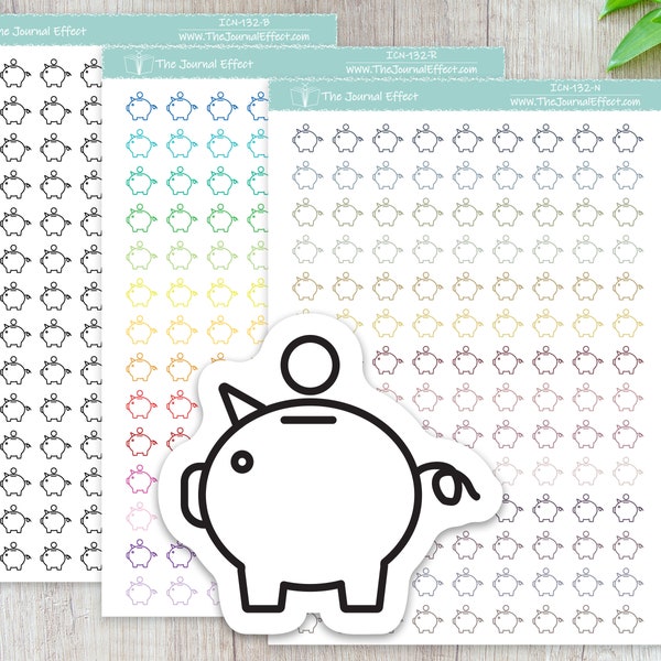 PIGGY BANK, Mini icon, Label Planner Stickers, Bujo, Functional Stickers, Stationery, Scrapbooking, Bullet Journal, ICN-132