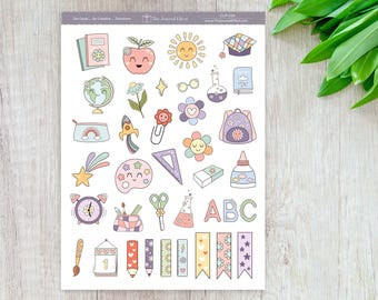 Pastel Groovy Back to School Planner Stickers | Retro Cute School Supplies, Teacher Stickers | Bullet Journal, Clipart Stickers, CLIP-016